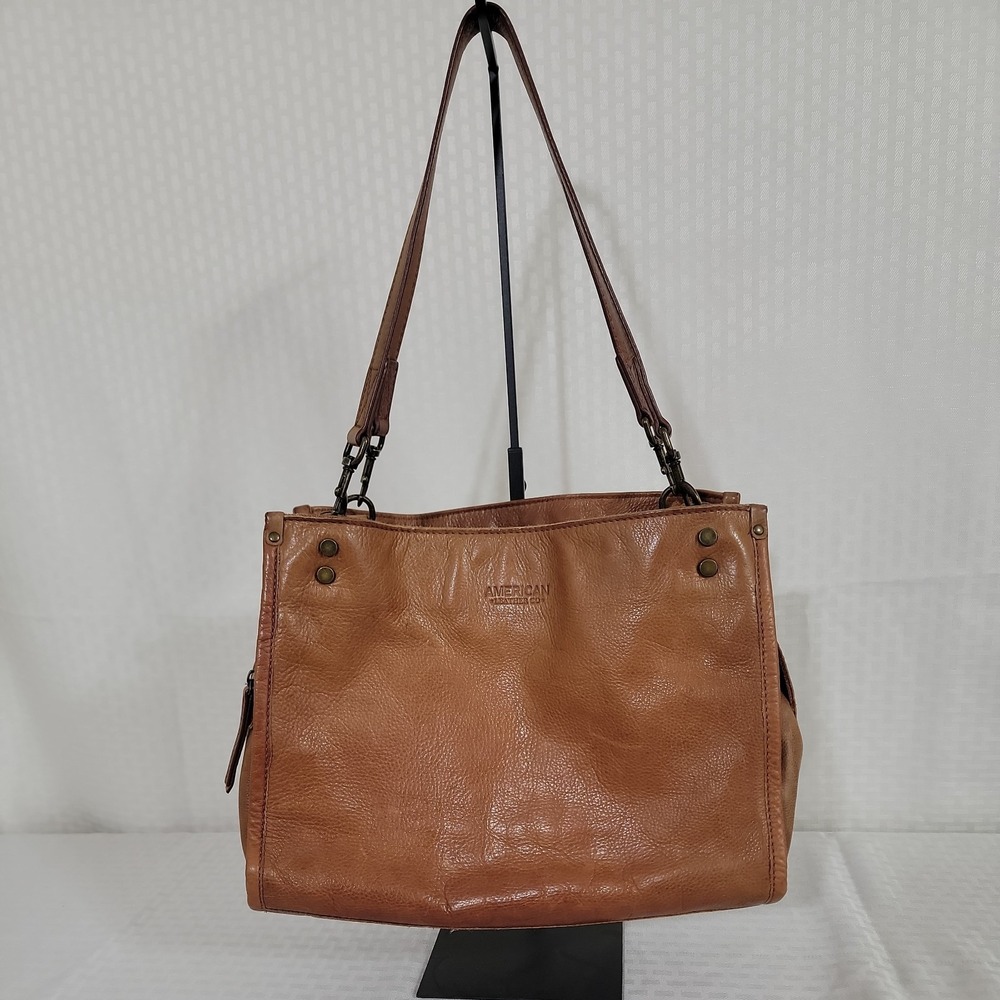 American Leather Co Lenox Triple Entry Satchel Tan Genuine Leather Shoulder Bag